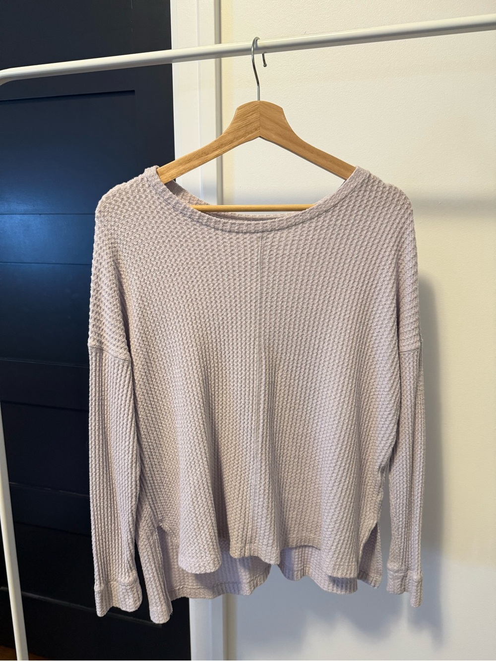 American Eagle Light Lavender Waffle Knit Long Sleeve Top